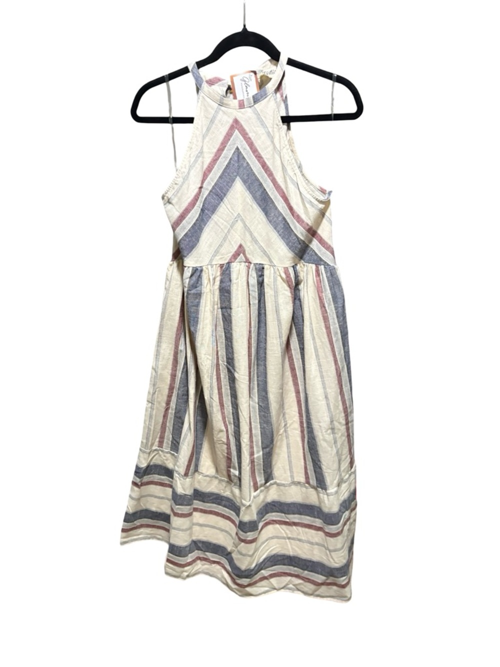 Listicle Boho Linen Chevron Stripe Sundress Halter Neck L